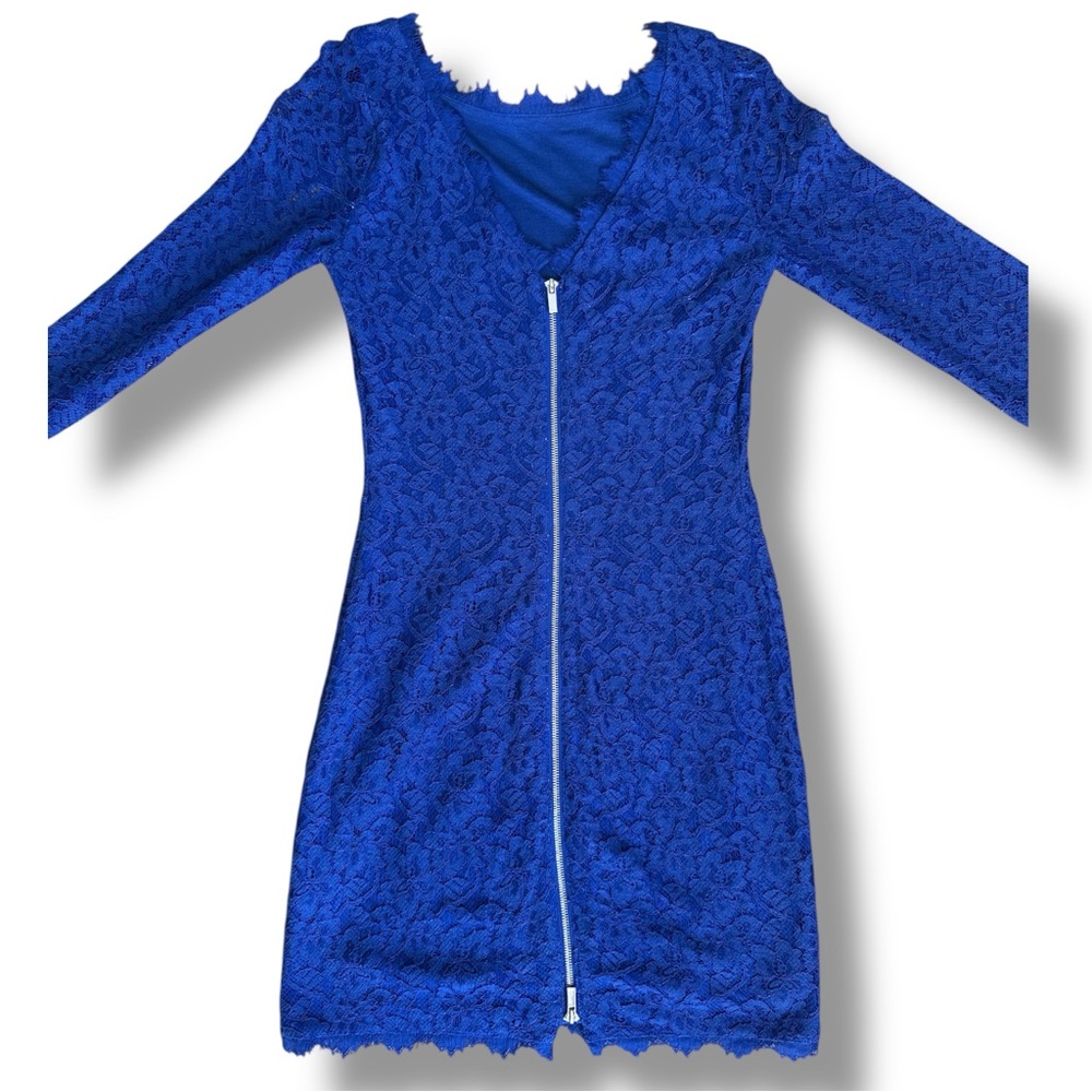 Diane Von Furstenberg Zarita Blue Lace 3/4 Sleeve Back Zip Sheath Size 4 - Picture 11 of 13